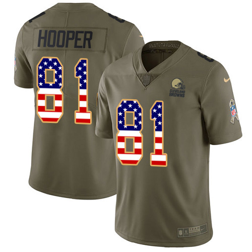Nike Browns #81 Austin Hooper Olive/USA Flag Youth Stitched NFL Limited 2017 Salute To Service Jersey